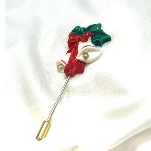 Vintage Christmas Bell Straight Pin Brooch - Picture 1 of 5